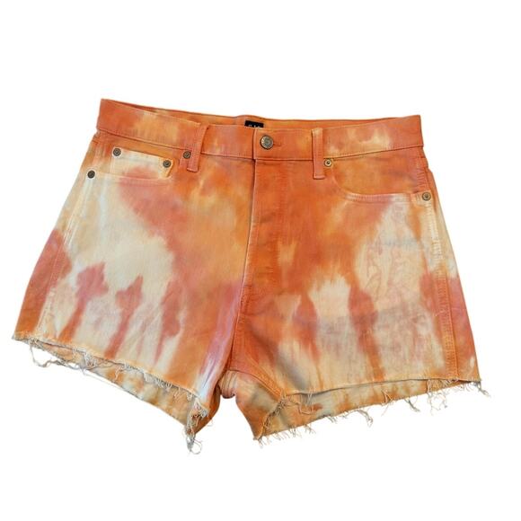 Gap Tie Dye Denim Cutoff Shorts - Size 10 Stretch Mid Rise Raw Hem - Picture 1 of 2